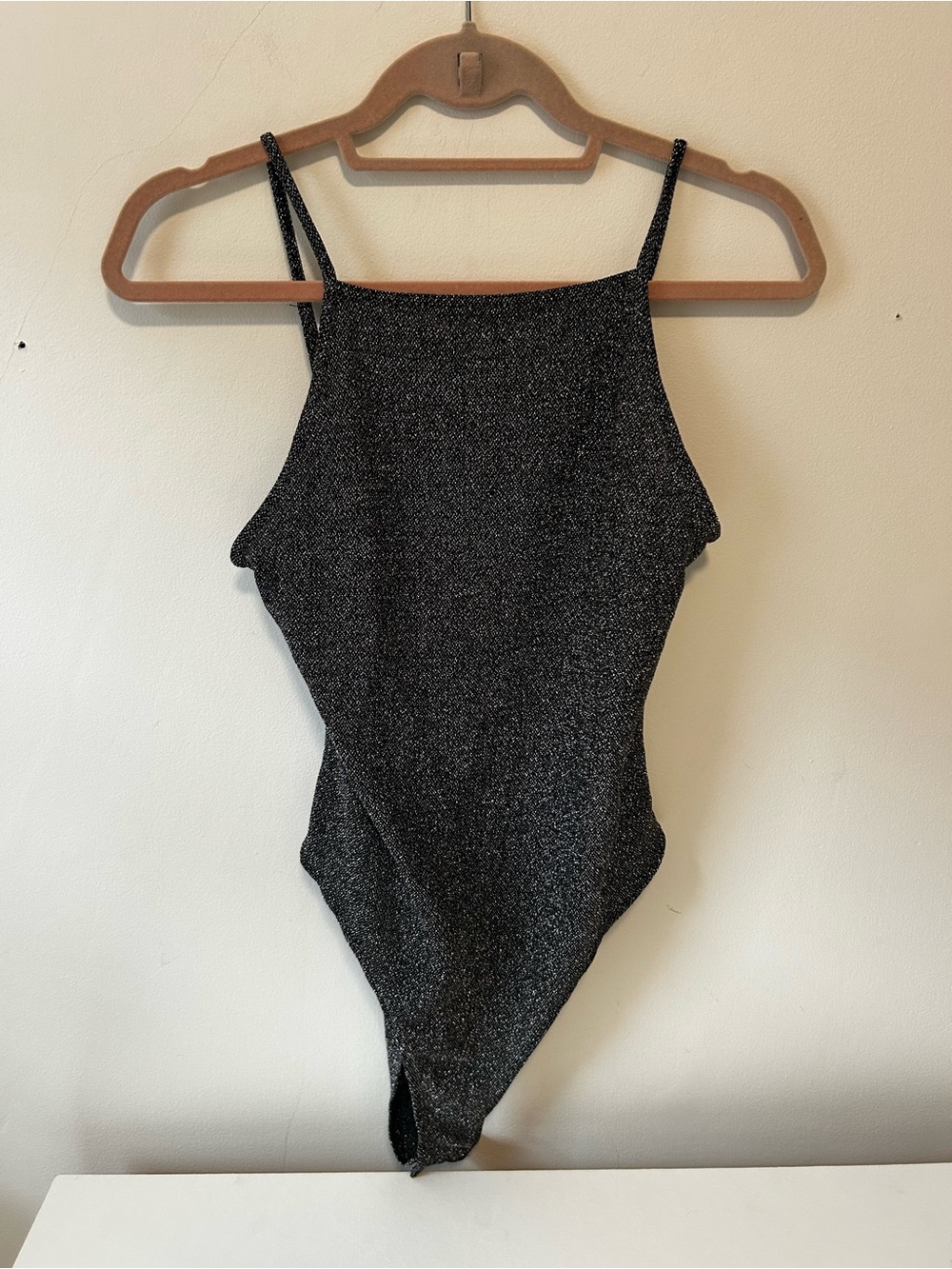 H&M Black Silver Sparkle Square-Neck Bodysuit